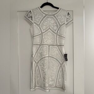 Lulu's White and Silver Floral Mini Dress